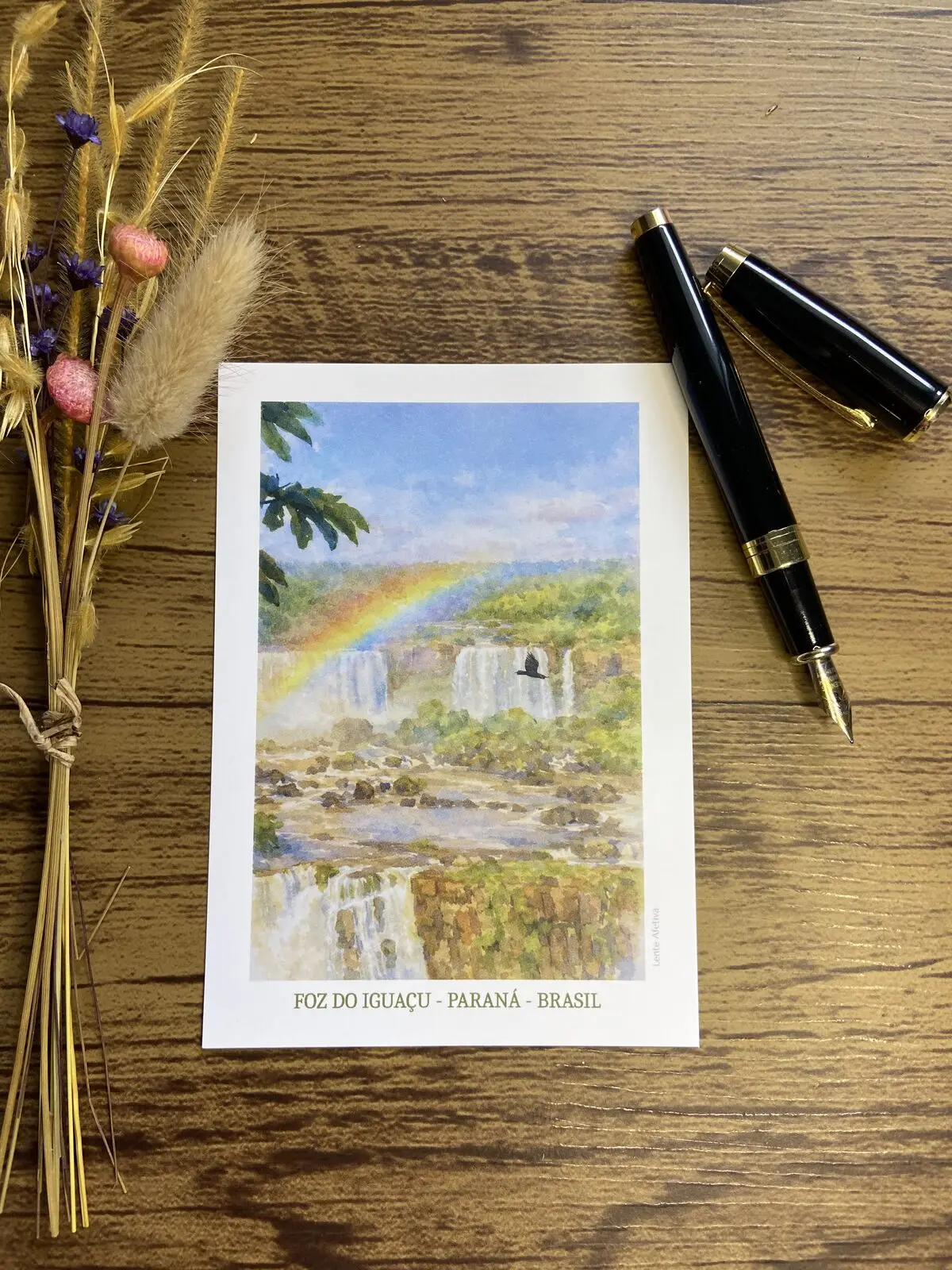 Cartão postal aquarela de Foz do Iguaçu, exemplo da Lente Afetiva
